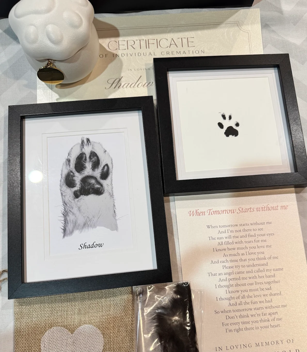 Everpaw memorial keepsakes - paw print, certificate of cremation