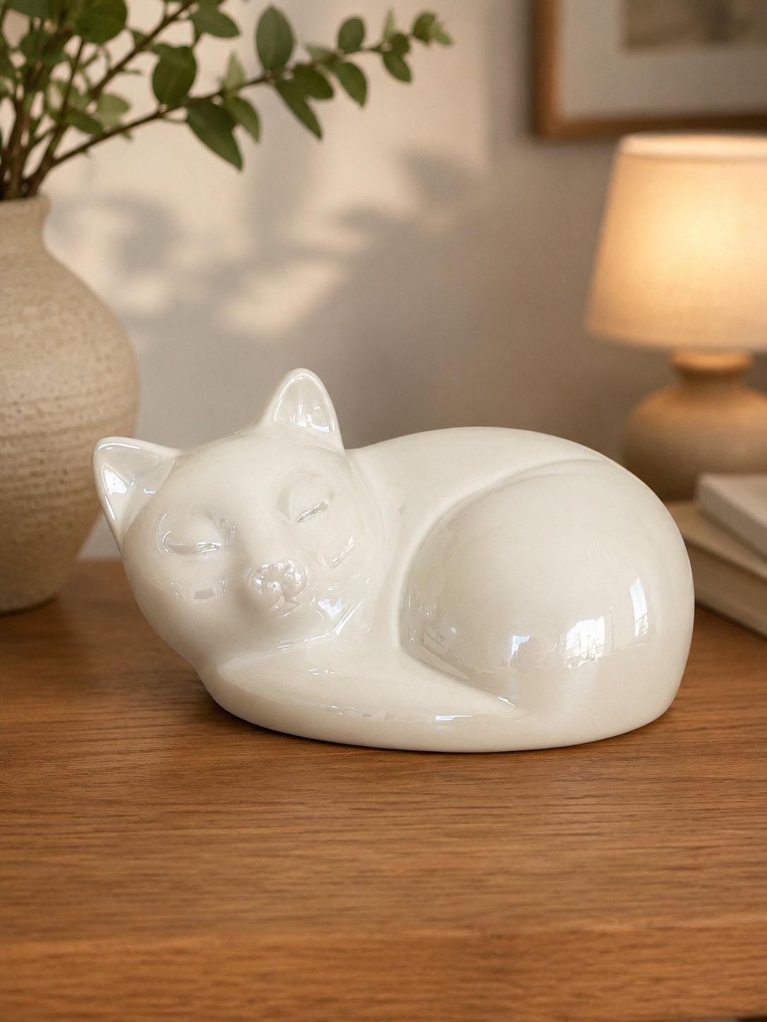Sleeping Cat Ceramic Urn