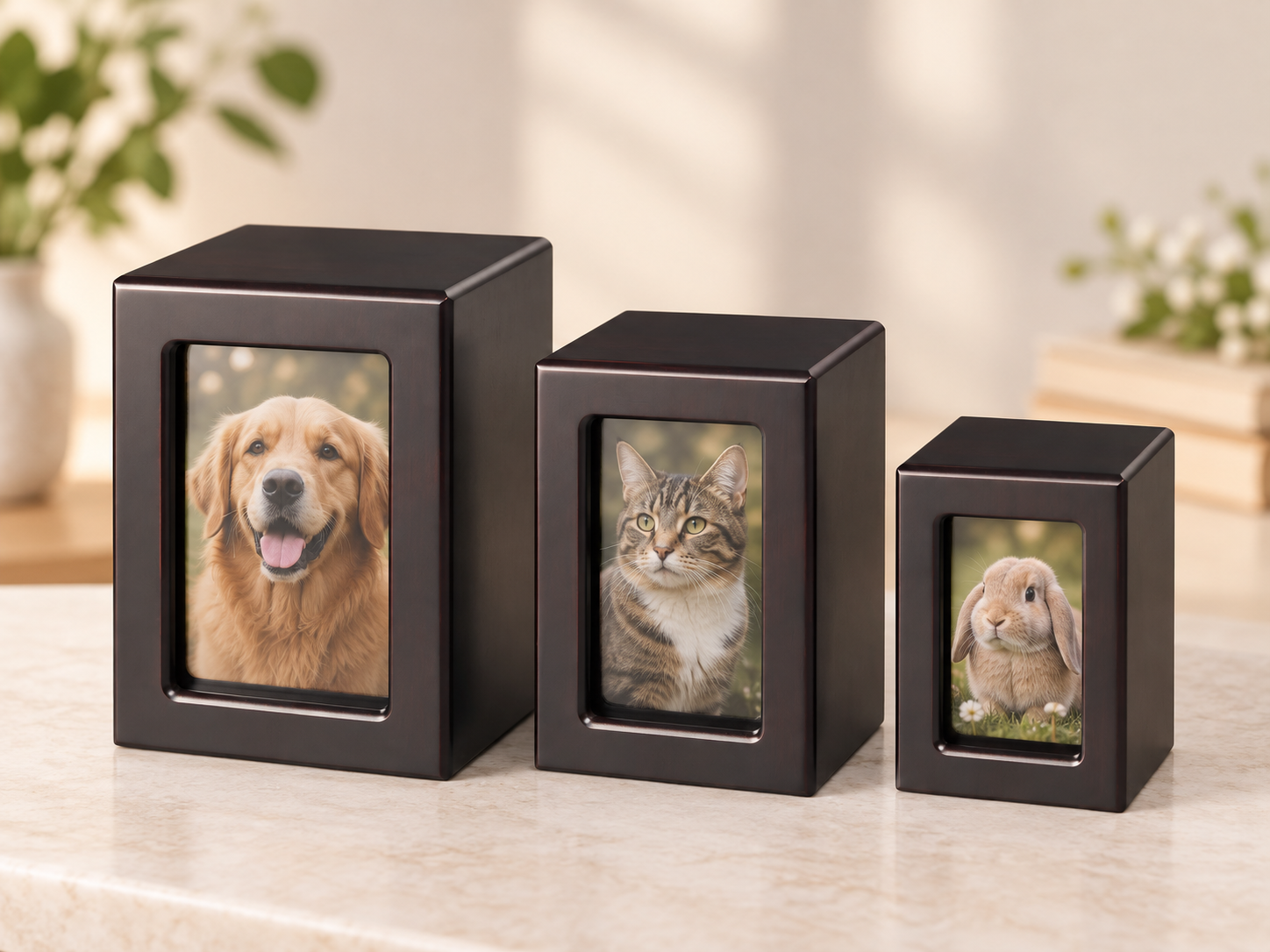 Mahogany Veneer Photo Urn