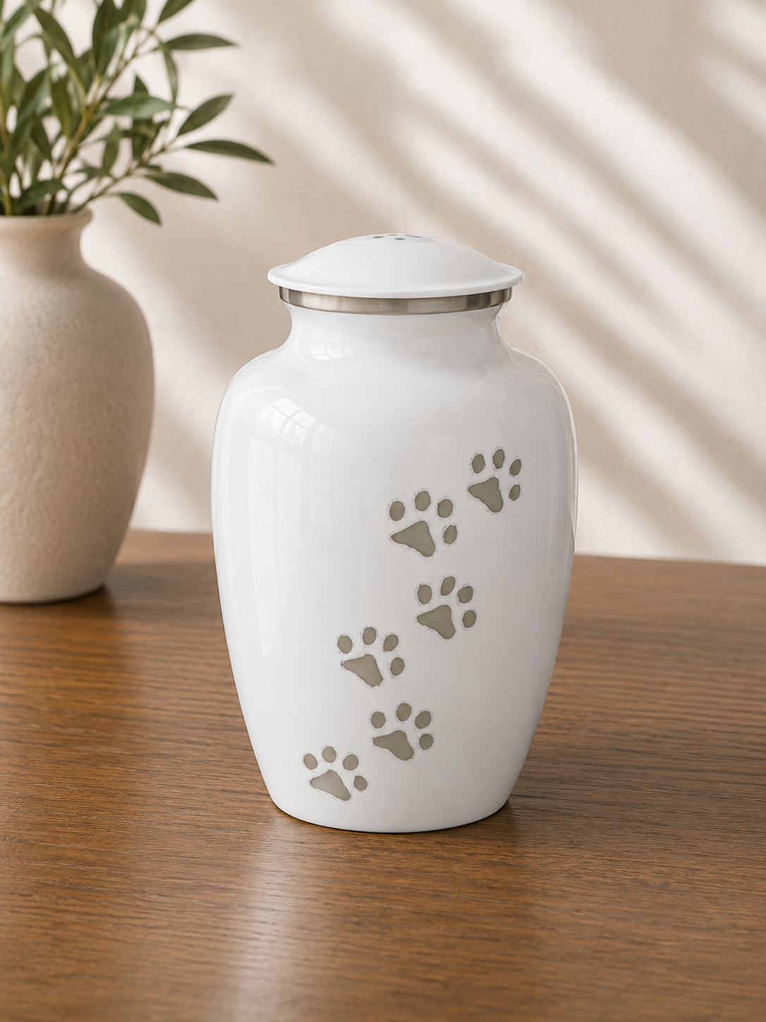 White and Silver Paws to Heaven Urn