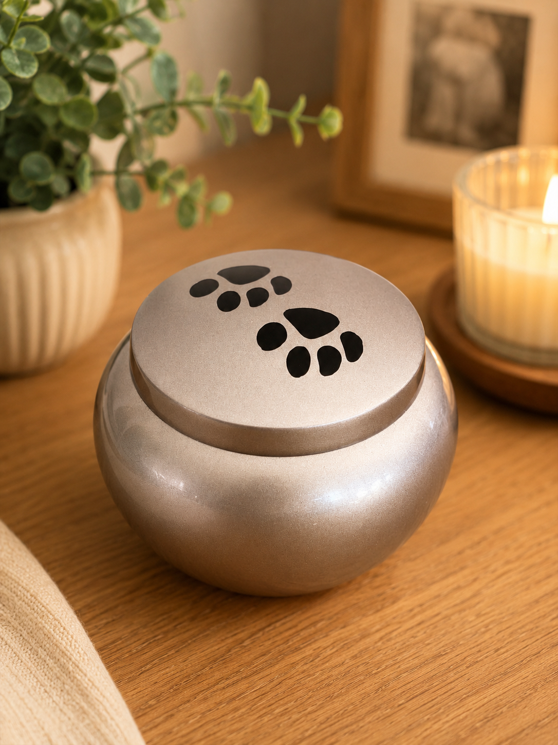 Grey Metal Paw Print Urn